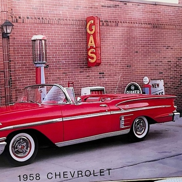 Rare 1958 Chevrolet Convertible Vintage Cherry Red Print Glass Cover Thin Frame - Picture 4 of 9